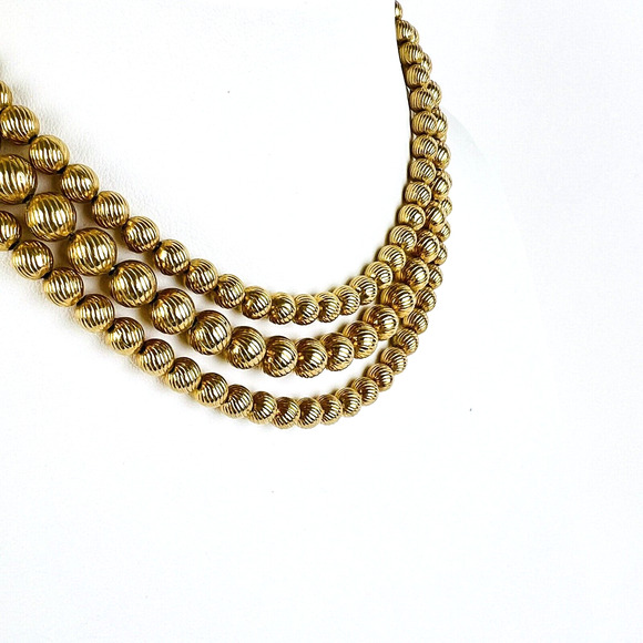 Sarah Coventry Necklace Gold Tone Multi Strand Convertible Ribbed Beads Vintage - Picture 1 of 11